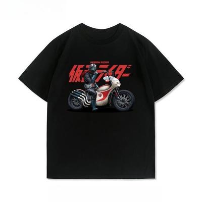 Black Vintage Japanese Motorcycle Rider Graphic Tshirt Retro Anime Style Bike Figure Print Soft Cotton Unisex Short Sleeve Tee