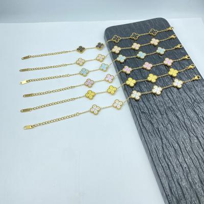 Bracelet 13MM en Acier Titane Motif Étoile Coquille Double Face Coquille Chance Mode Dames Bracelet Trèfle à Quatre Feuilles