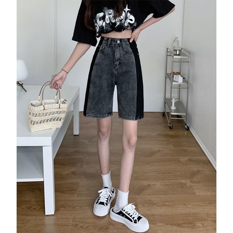 Shorts Vaqueros Mujer Verano Moda Cintura Alta Pantalones Cortos Sueltos Pierna Ancha Vaqueros Pantalones Gris Tendencia Streetwear