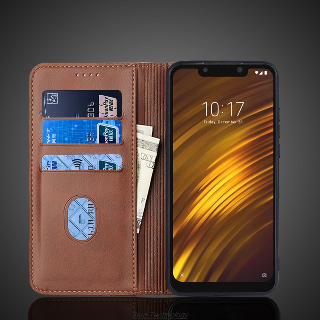 Magnetic Attraction Leather Case for Xiaomi POCOPHONE POCO F1 Holster Flip Cover Case Wallet Phone Bags Fundas Coque