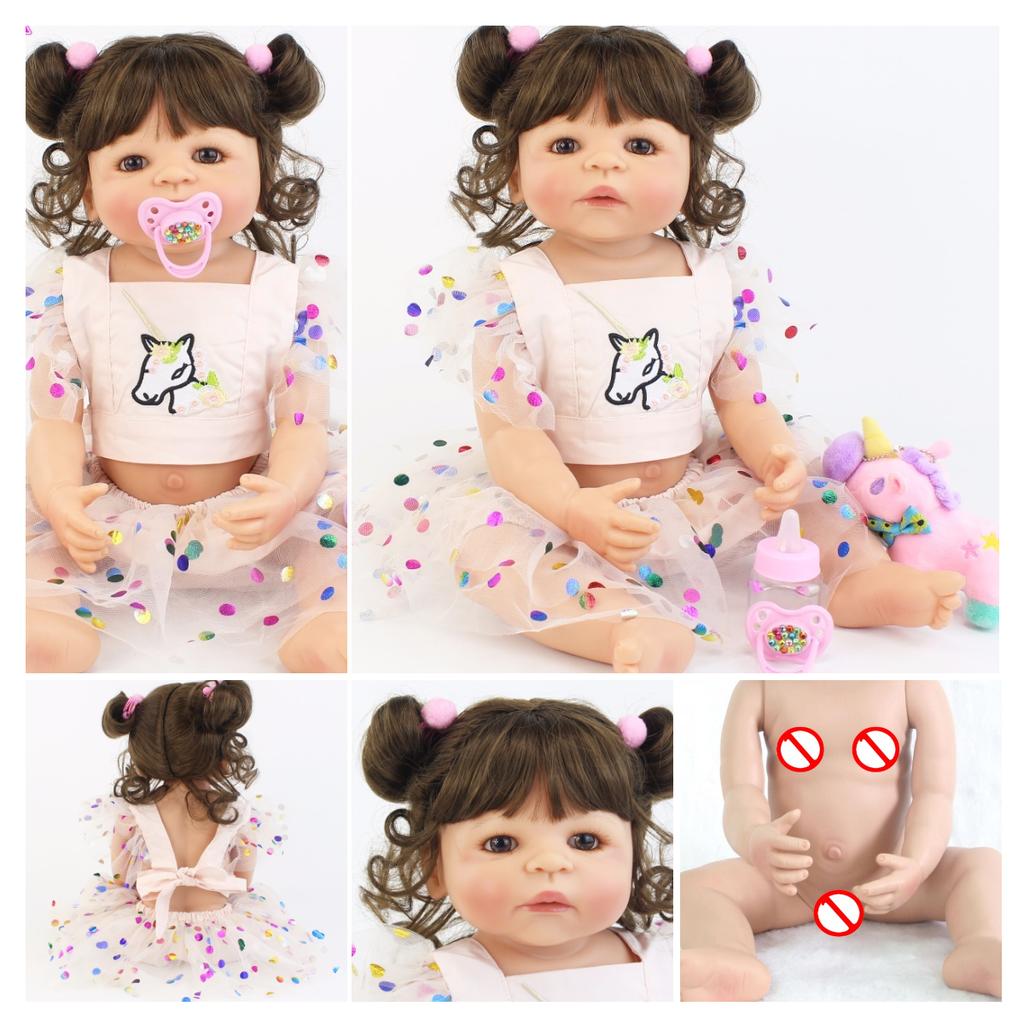 BZDOLL 55cm pełna silikonowa lalka Bebe Reborn realistyczne miękkie winylowe księżniczka jednorożec dzieci dziewczyna zabawka do kąpieli prezent urodzinowy dla dzieci