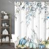 Autumn Harvest Pumpkin Eucalyptus Leaf Floral Shower Curtain, Bathroom Decorative Shower Curtain, Waterproof Shower Curtain with