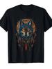 Men's & Women's Wolf Dreamcatcher Native American Tribal T-Shirt - Black Wolf He