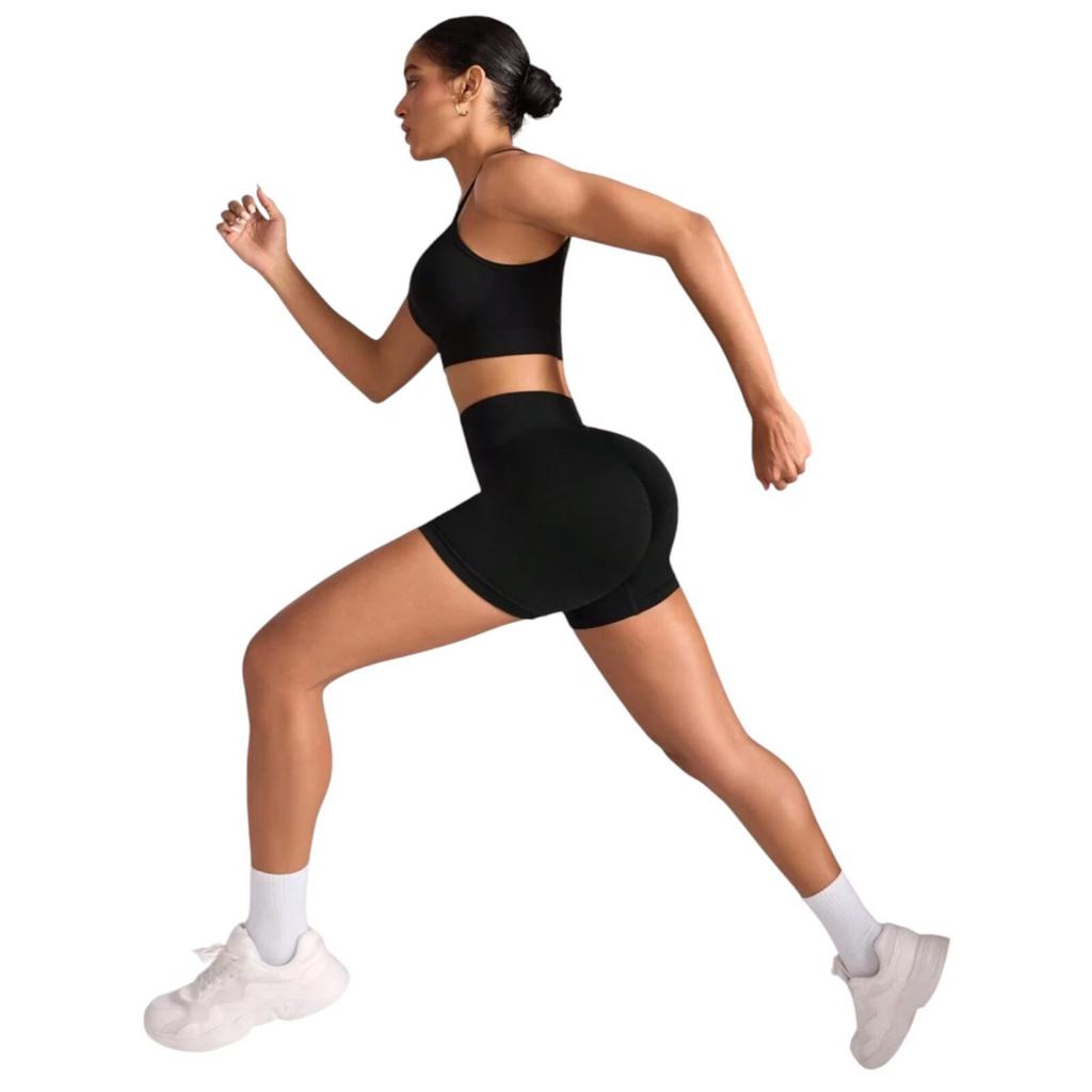 Colanti Scurti Push Up High Waist - Women's Fitness Leggings, Black, One Size