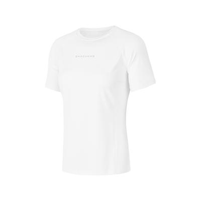 Moisture-Wicking Solid Color Letter Embroidery Pattern Round Neck Pullover Short Sleeve T-Shirt Women T-Shirts Bright-White P324W009-0019