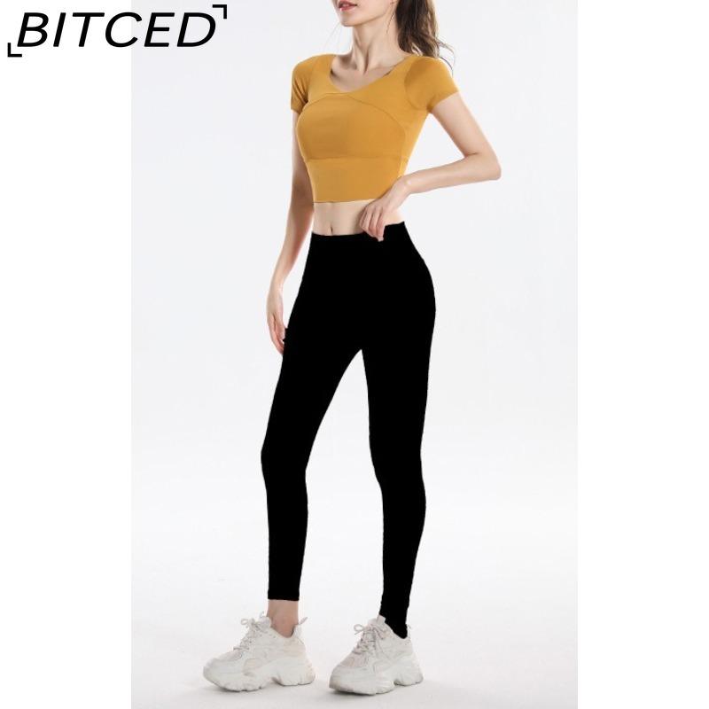 BITCED Women's Quick-Dry Short-Sleeve Sports Top with Built-in Bra, Plus Size Yoga Wear, Morning Run Fitness Set for Summer and Fall