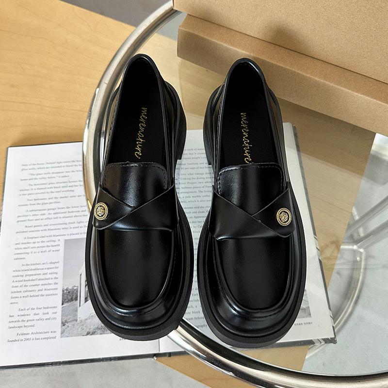 Slipper Damen 2025 Frühling und Herbst neue britische Stil schwarze kleine Lederschuhe Plateausohle ein Pedal Mary Jane Schuhe jk Einzelschuhe