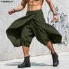 INCERUN Men Elastic Waist Irregular Layers Casual Loose Half Cuffed Pants