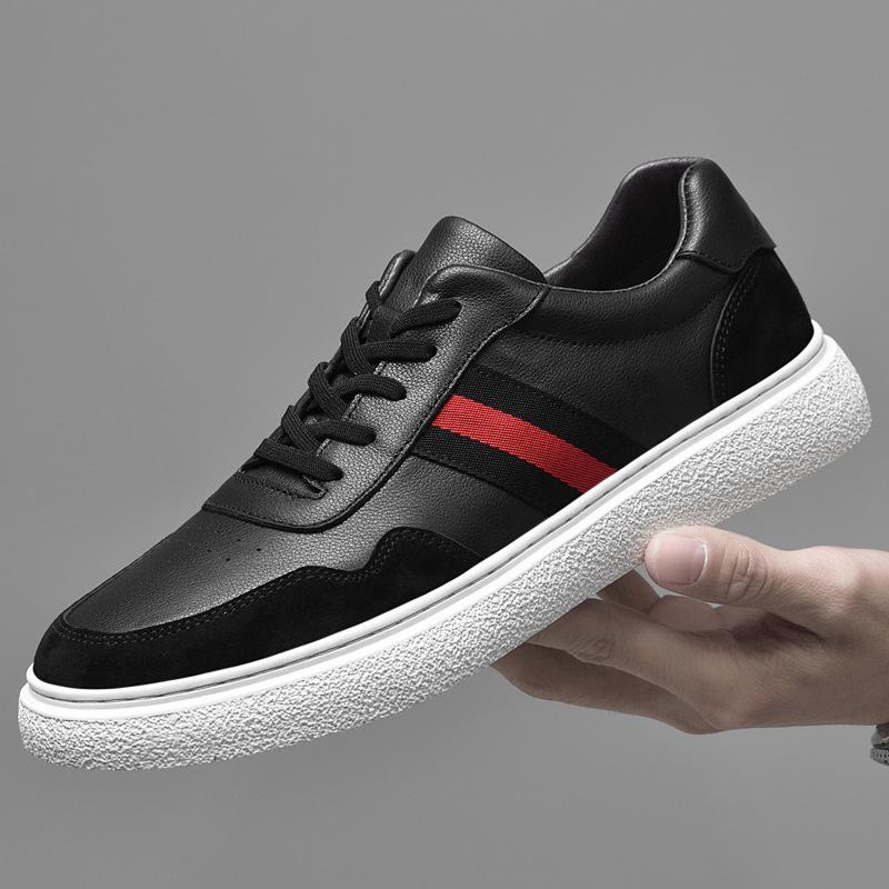 

Європейська станція Чоловічі бордові туфлі перший шар коров ячої шкіри Корейська версія універсальне модне взуття три смуги чоловіче повсякденне біле взуття спортивне шкіряне 45 чорний