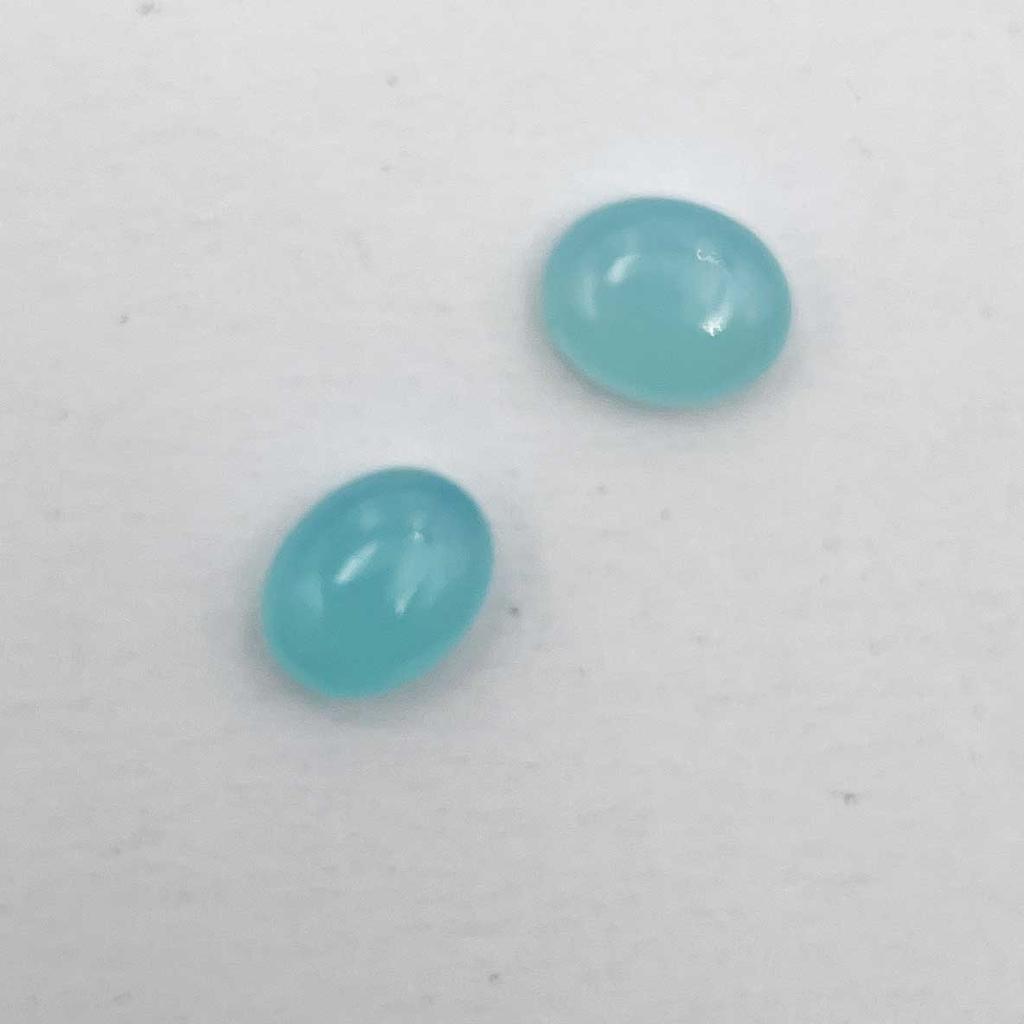 Natural Aqua Chalcedony Oval Cabochon Loose Gemstone Lot 2 Pcs 8*10 MM 5 CT For Jewelry Making