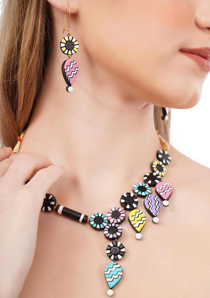 Handmade Terracotta Jewelry Set: Dangle Necklace & Earrings