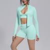 Seamless Yoga Workout Set Zip Jacket Sports Bra V-Waist Shorts Leggings Gym Fitness Outfit