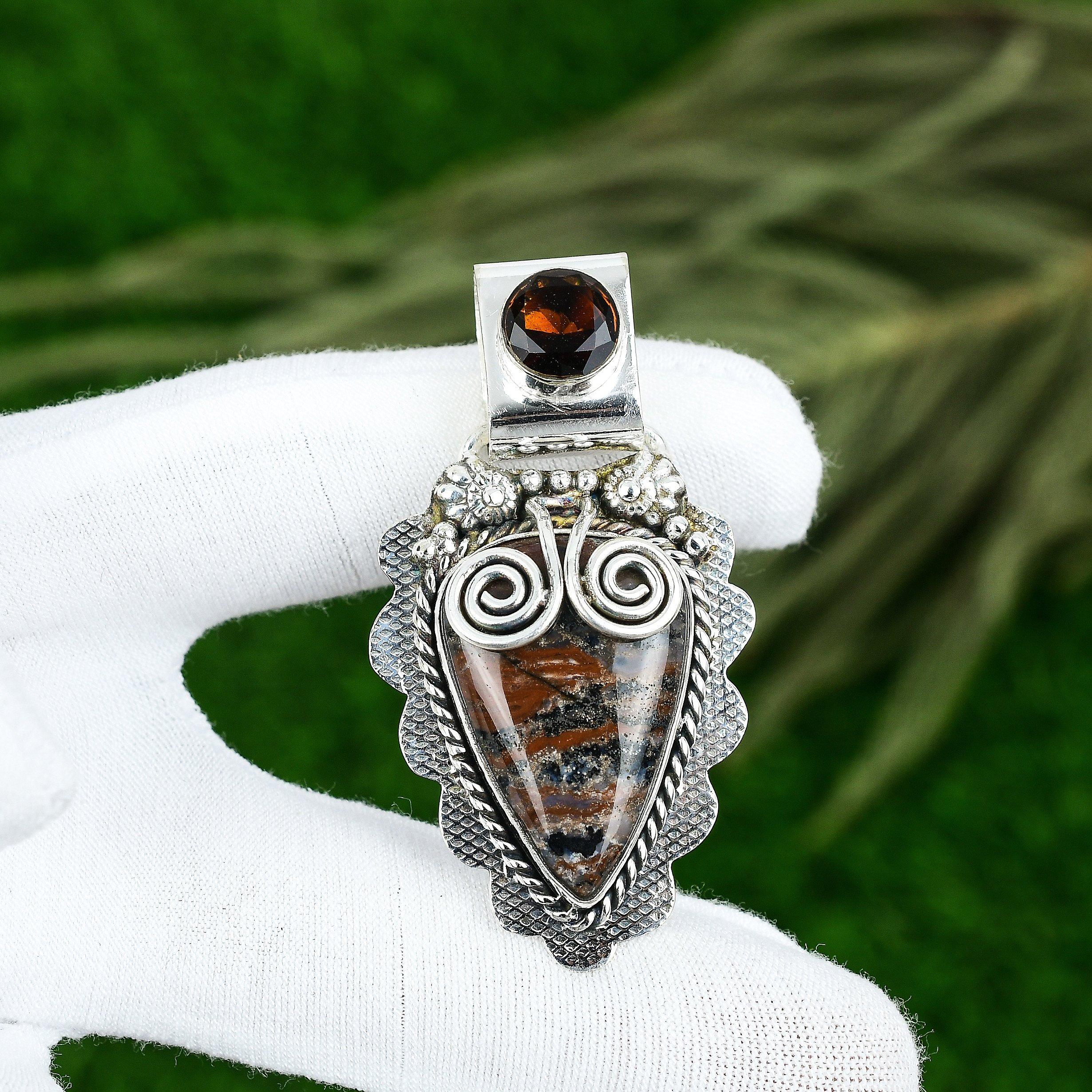 Natural Honey Dendrite Opal Gemstone 925 Sterling Silver Pendant For Girls