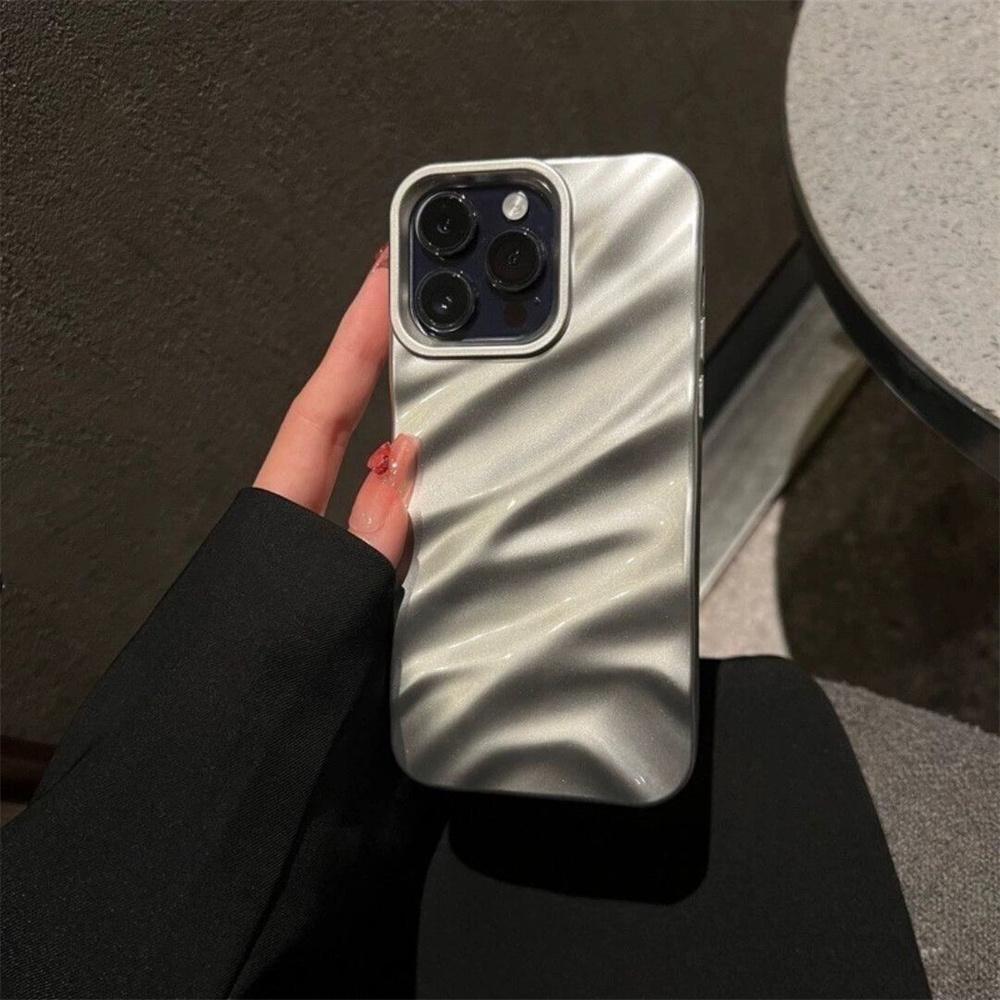 Luxury Electroplated 3D Wave Pattern Case For iPhone 17 Air 16 E 15 14 13 12 11 Pro Max XS Max Plus Fashion Bright Glossy Cover
