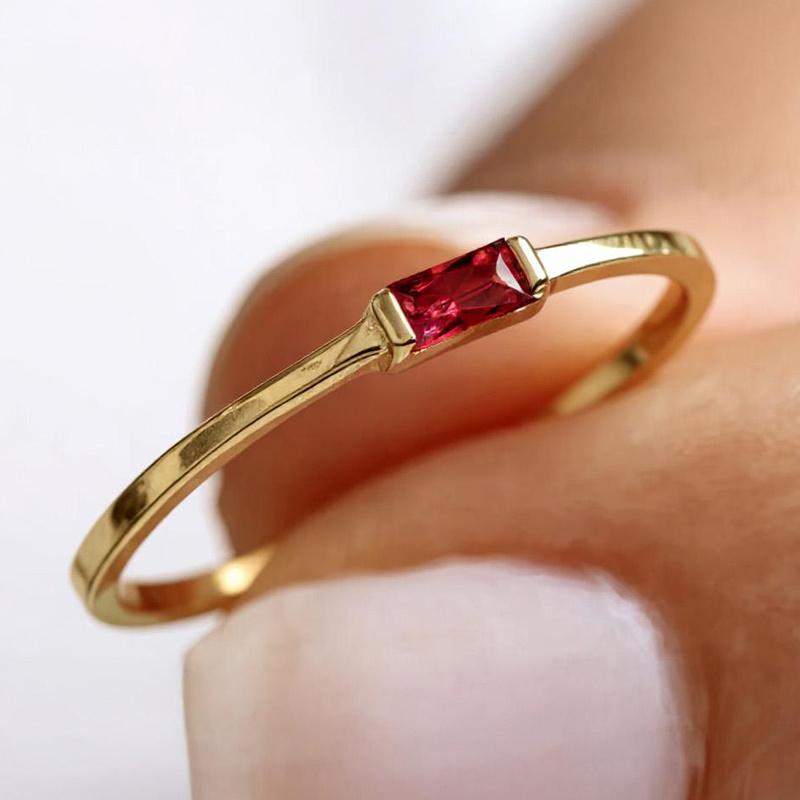 A Simple and Stylish Red Color Zircon Geometric Ring, Suitable for Women's Daily Wear, Holiday Party Jewelry Gifts