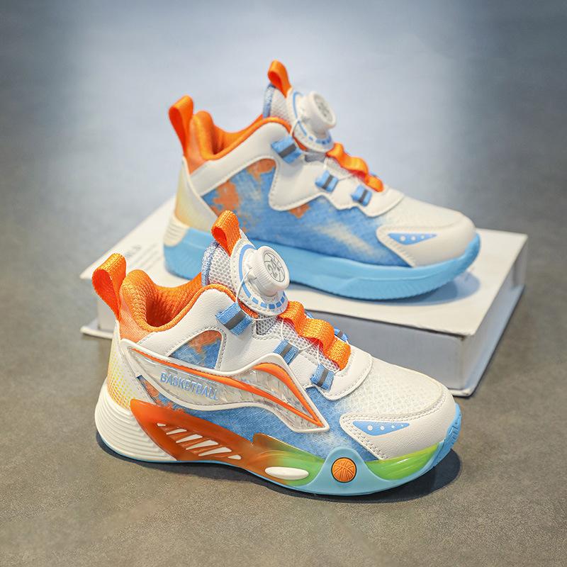 

Children s basketball shoes, sneakers, boys shoes, autumn new boys running breathable mesh rotating button sneakers 40