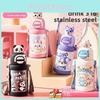 Cartoon Cat Pattern Children Vacuum Flask With Carry Strap For School Travel And