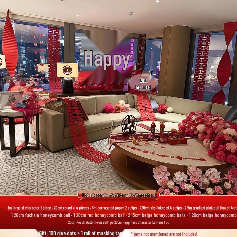 Complete Wedding Room Decoration Set: Non-Damaging Decor for Bride's Family Living Room and Bedroom