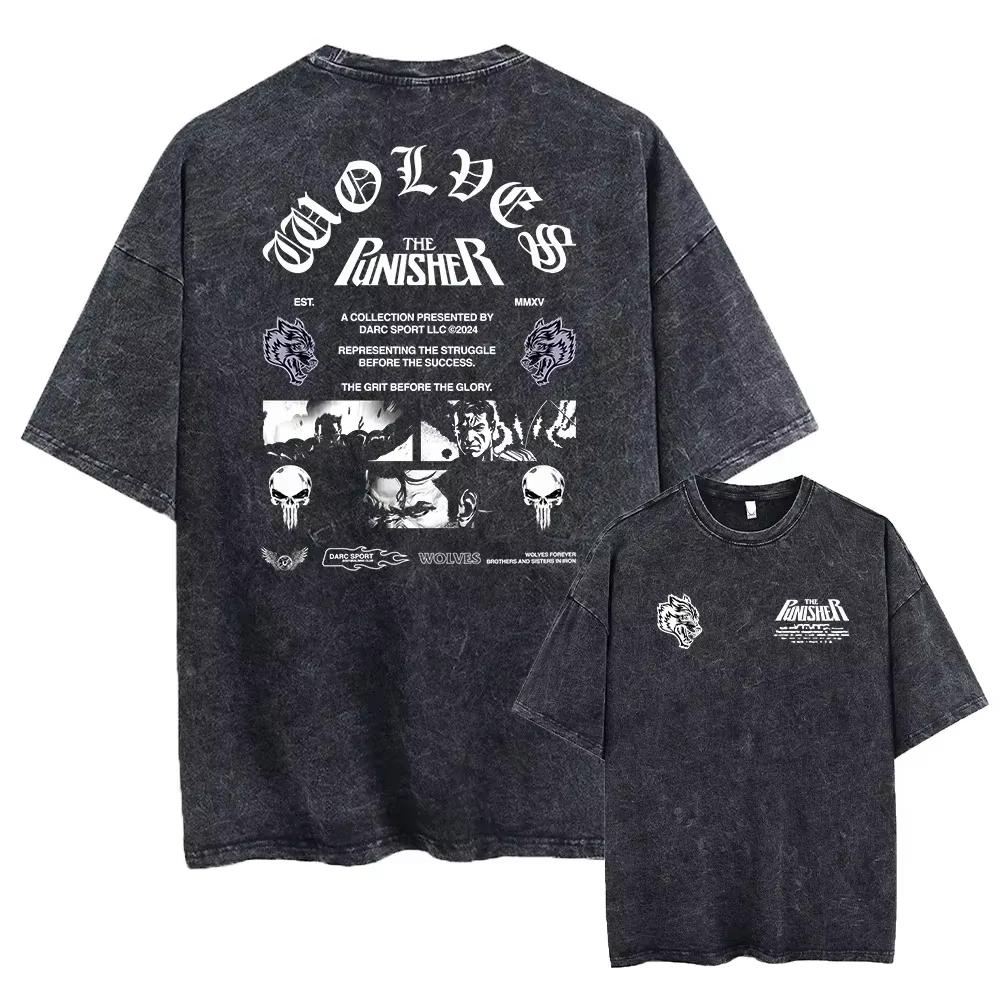 2026 Hot Sale Darc Wolves Sport Vintage Washed TShirts Gym Bodybuilding Unisex Clothing Summer Fitness TEE Workout Sport T-shirts Short Sleeve Tee Top