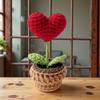 1-5pc Handmade Knitted Flower Pot Red Heart-Shaped Knit Imitation Potted Creative Gift Ornament Desktop Home Decor Xmas Gift