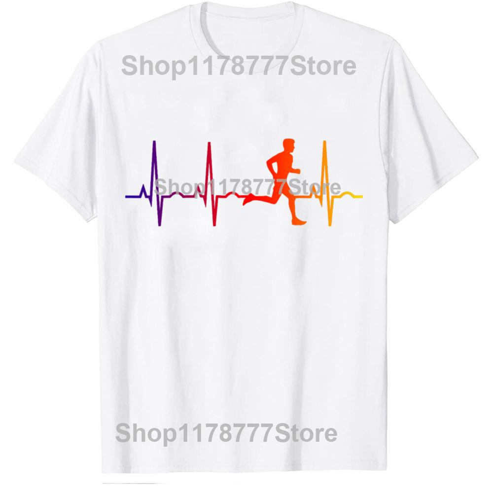 Funny Running Runners Heartbeat T Shirts Cotton Streetwear Birthday Gifts Mens Clothing Fashion Casual Loose Oversized T Shirt