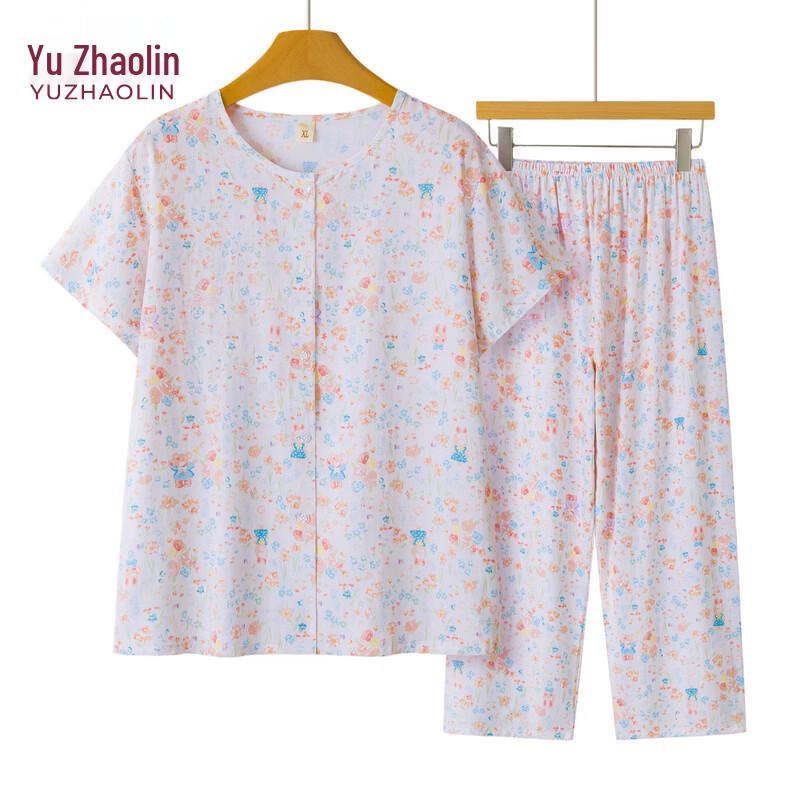 YUZHAOLIN Women s Summer Printed Short Sleeve Capri Pajama Set 2XL