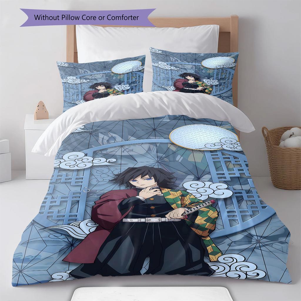 Dämonentöter Kunstmuster Bettwäsche Bettdecke Set Bettbezug Kissenbezug Zuhause Geburtstagsgeschenk(1 Bettbezug + 2 Kissenbezüge, ohne Füllung)