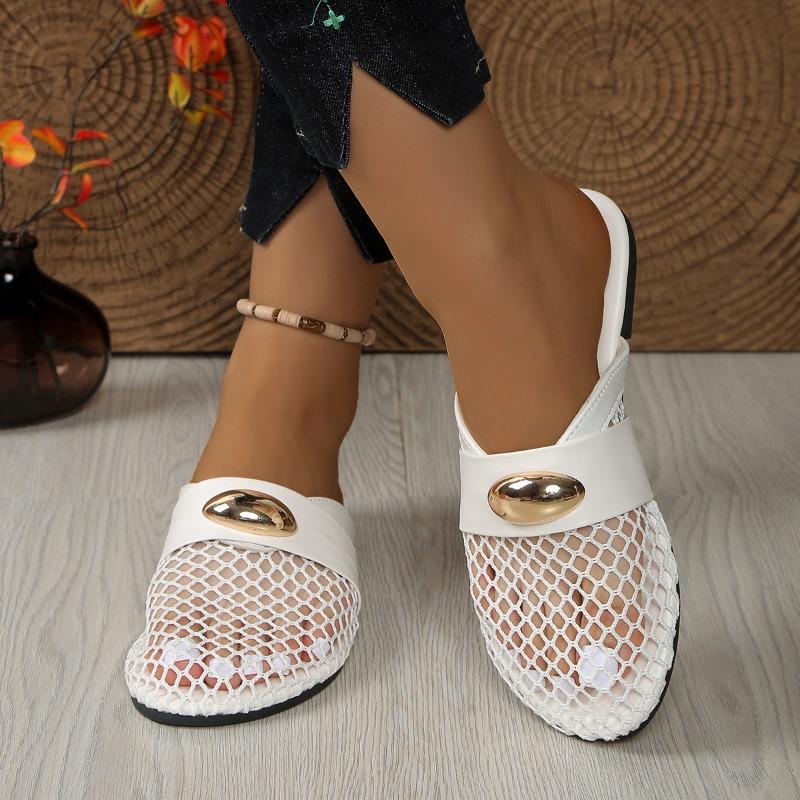 Flat-bottomed bag head, half slippers, outer wear women's shoes, summer new mesh breathable and comfortable soft-soled sandals