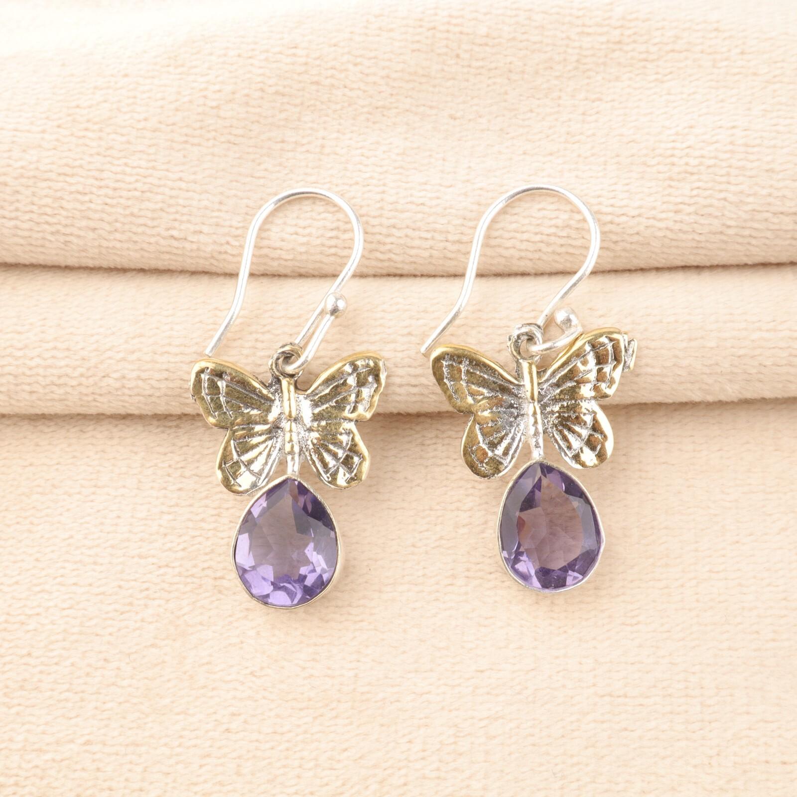 

Iolite Gemstone 925 Sterling Silver Jewelry Handmade Earrings 1.3 Gift For Her EE-155-9