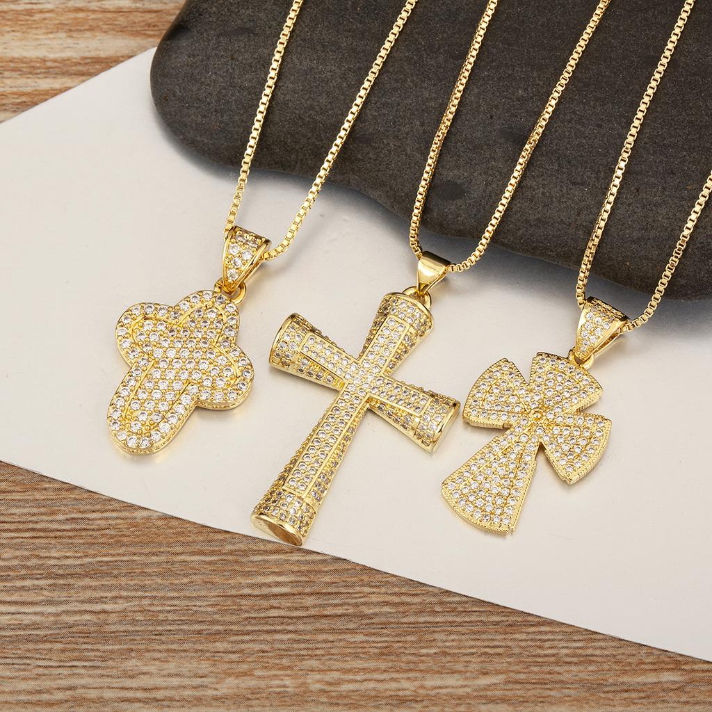 Nidin New Trendy Personality Design Cross Pendant Necklace For Women Men Shiny Crystal Zircon Charm Jewelry Daily Party Gifts