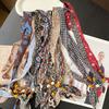 Retro Style Beaded Long Scarf Chain Necklace for Women Fashion Accessories Necklace Scarf Hijab Tie Bag Handle Ribbon Hairband