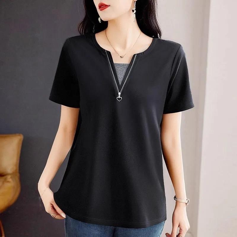 Summer New Plus Size Women's Half-sleeved Tops Loose and Comfortable Mid-length Short-sleeved T-shirt Mom Wear
