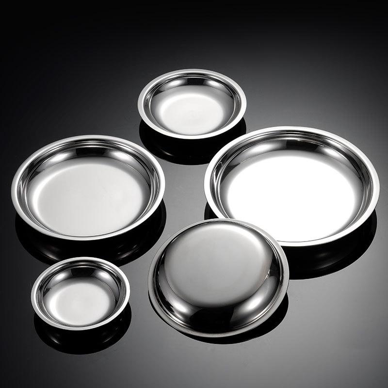Flat 304 Stainless Steel Dining Sauce Plates Serving Dishes Sets Meal Tray Tableware Table Decoration Fruit Vegetables Kitchen
