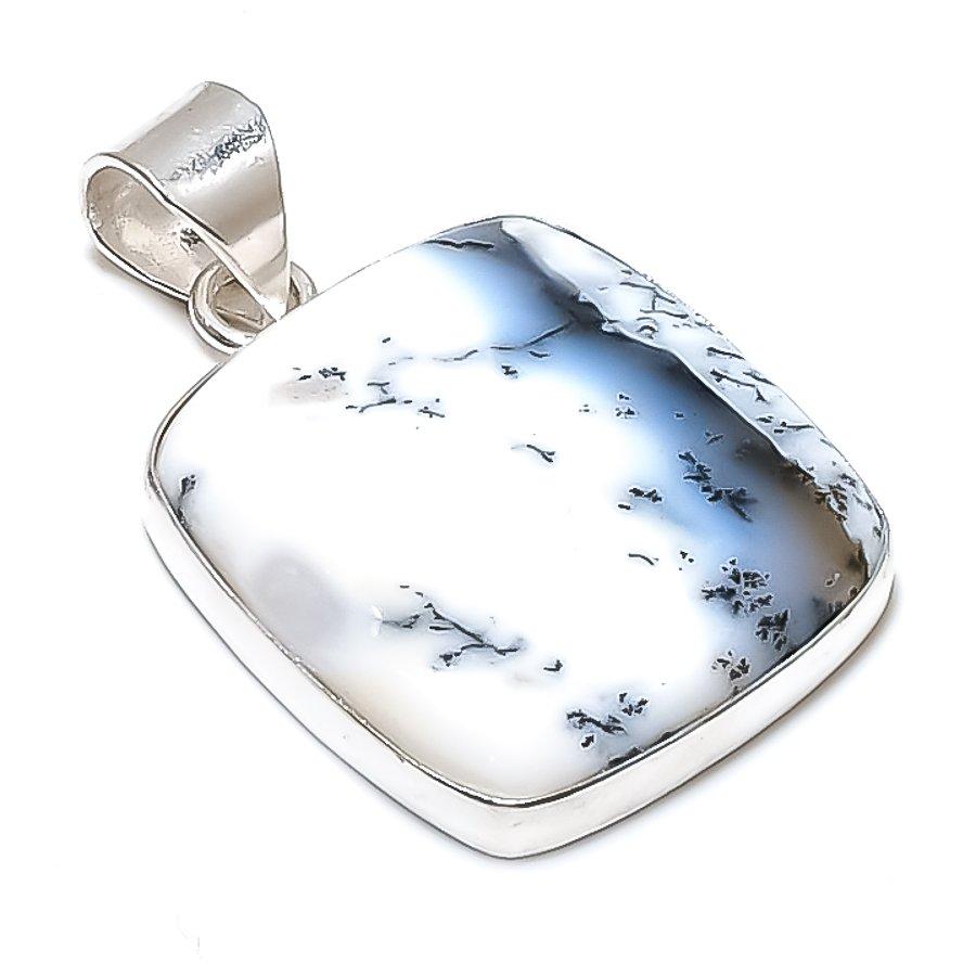Dendrite Opal Gemstone Handmade 925 Sterling Silver Jewelry Pendant 1.65" SU-8734