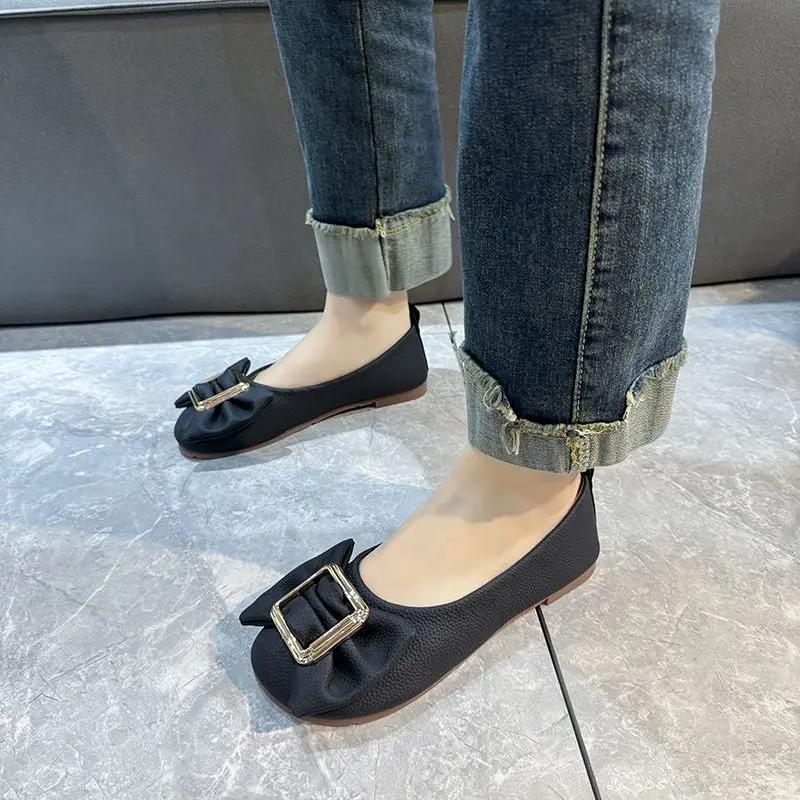 Fashion Women's Flat Shoes with Bow Round Toe White Ladies Footwear Black Harajuku Streetwear High Quality Clothing Trend 2025 Cheap