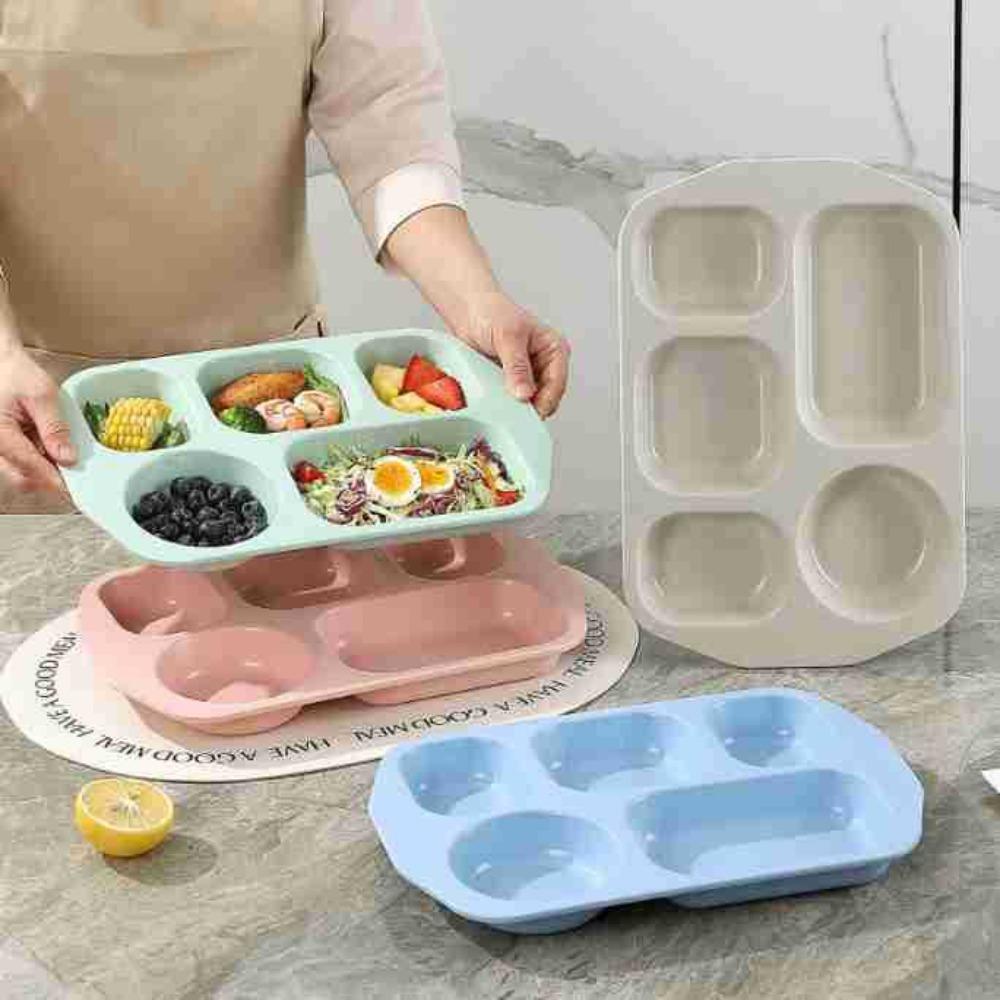 5 Compartment Divided Student Meal Plate Set Microwave-safe Lunch Serving Plate School