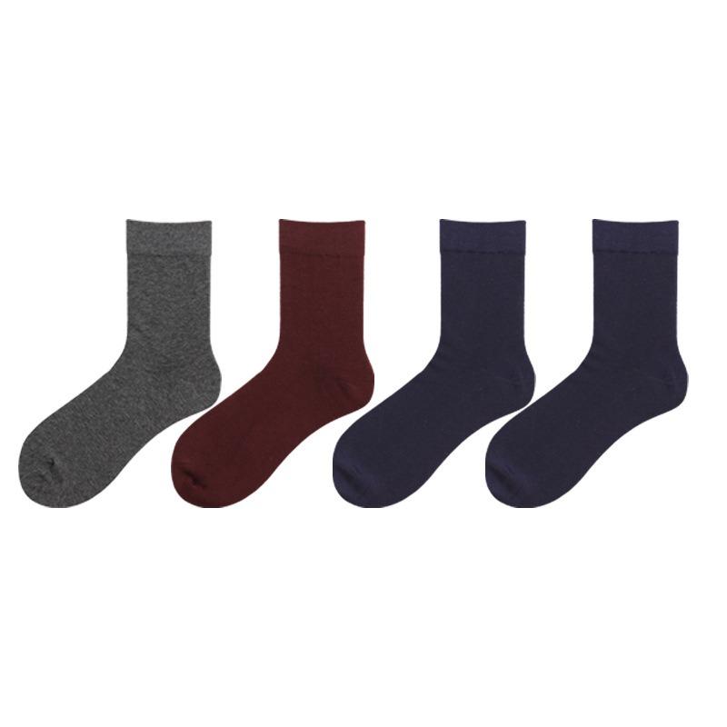 4 Pairs of Socks Men's Anti-odour Sweat Simple Business Socks Spring and Summer Combed Cotton Men's Socks Mid-calf Socks Antibacterial Boneless