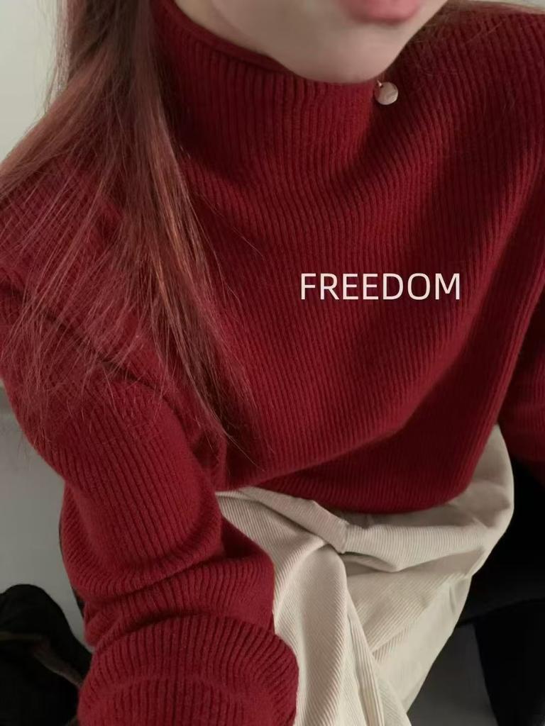 Blue turtleneck long-sleeved bottomed knitted sweater for women's autumn and winter large size fat mm loose thickened warm pullover sweater inside
