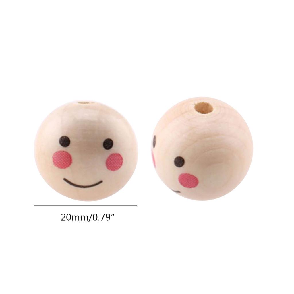 100pcs Smiling Face Wood Bead Spacer Beads Loose Bead for Jewelry Making DIY Handmade Craft Beads with Hole Accessories