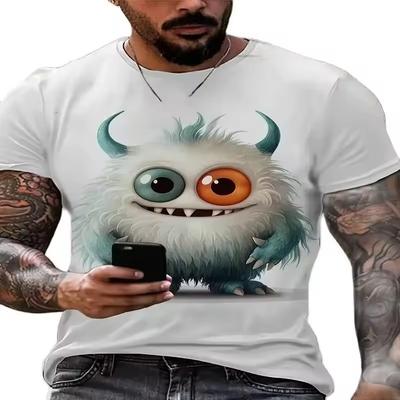 T-Shirt für Herren Lustige Monster Grafik Lässig Cartoon Niedlich 3D-Druck Kurzarm O-Ausschnitt Pullover Streetwear Übergröße Kleidung