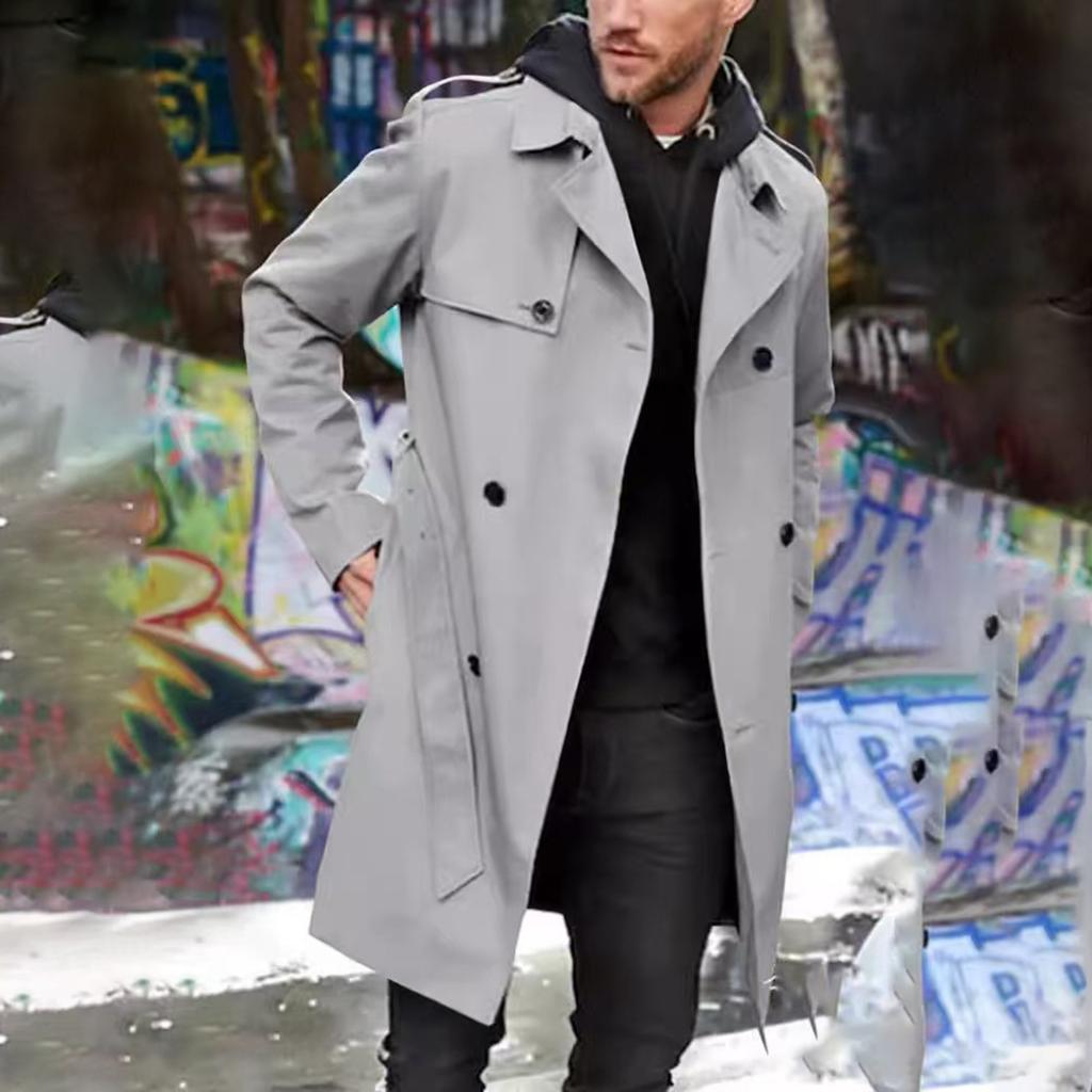 Men's Slim Fit Double-Breasted Casual Jacket Color Long Sleeve with Lapel Collar for Spring and Fall