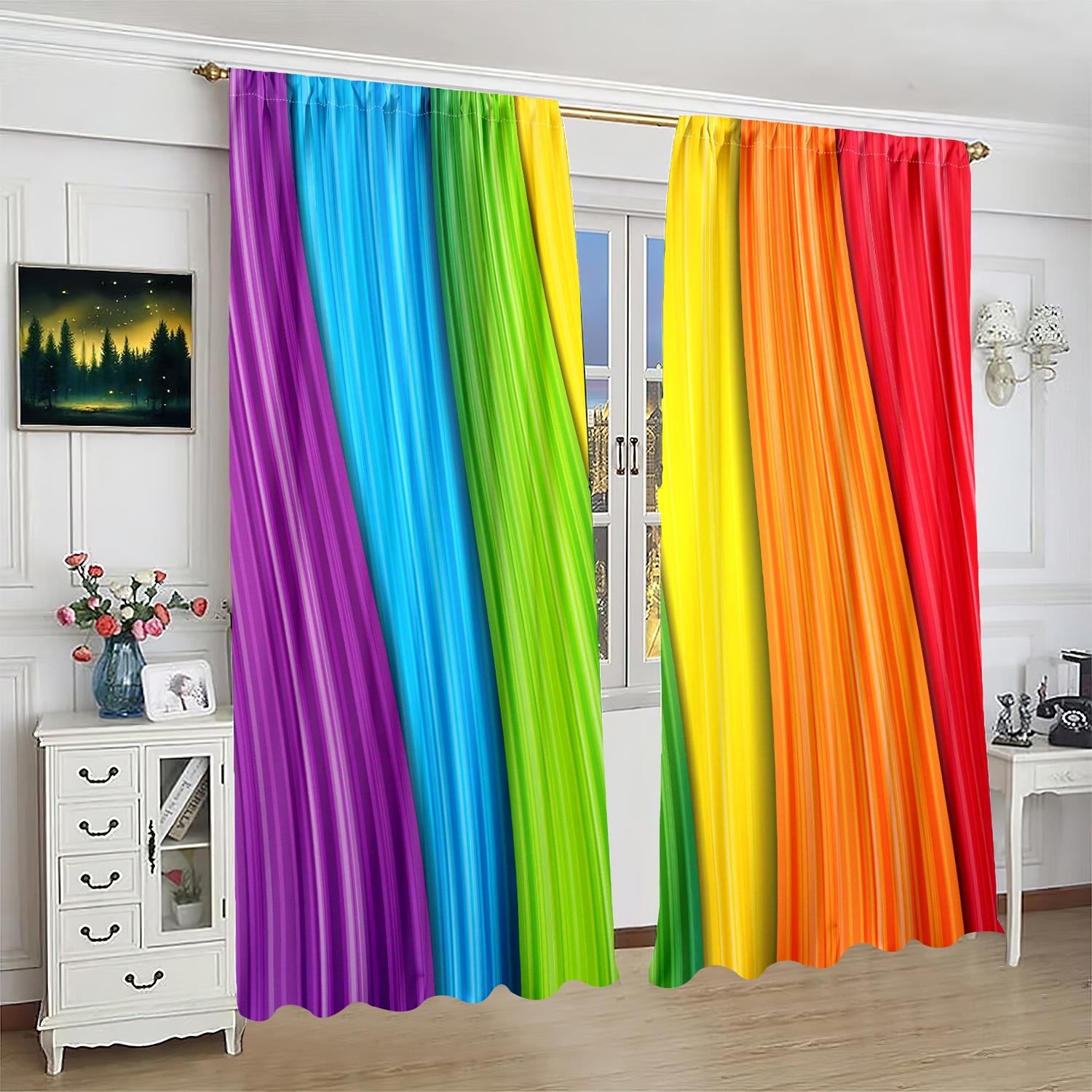 

2 pieces - rainbow print curtain panels - Polyester material - suitable for bedroom living room study room privacy curtain 30inchx65inchx2Pcs