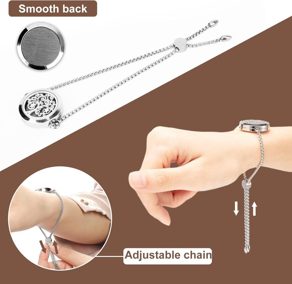 SHOPVILLA Essential Oil Diffuser Bracelet Stainless Steel Aromatherapy Locket, Essential Oil Adjustable Bracelet Set with Pads In 12, Scent Locke