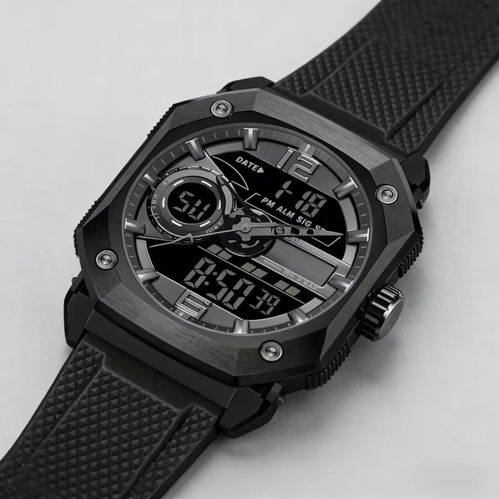 Best-selling multi-functional waterproof quartz watch men's fashion advanced sense waterproof dual display electronic watch