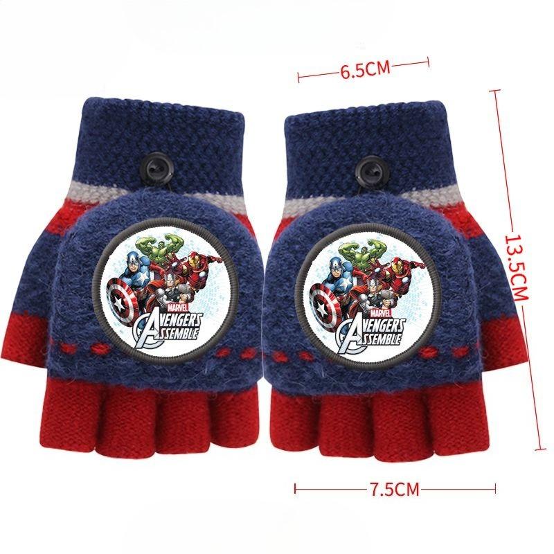 

Baby Iron Man Warm Gloves Winter Half Finger Cartoon Writing Gloves Fingerless Fleece Lined Windproof Flip Top Gloves Kids Gifts