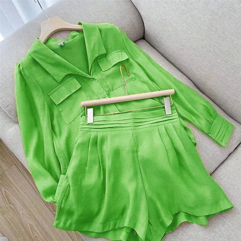 Spring Shirt Two Piece Set For Women Summer Shorts 2 Piece S