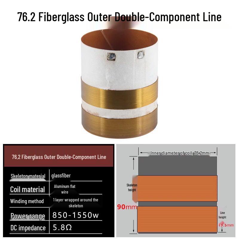 75.5mm Bass Voice Coil, 51.0 Fiberglass Double Layer Wound Coil, 51 Core Speaker Repair Parts