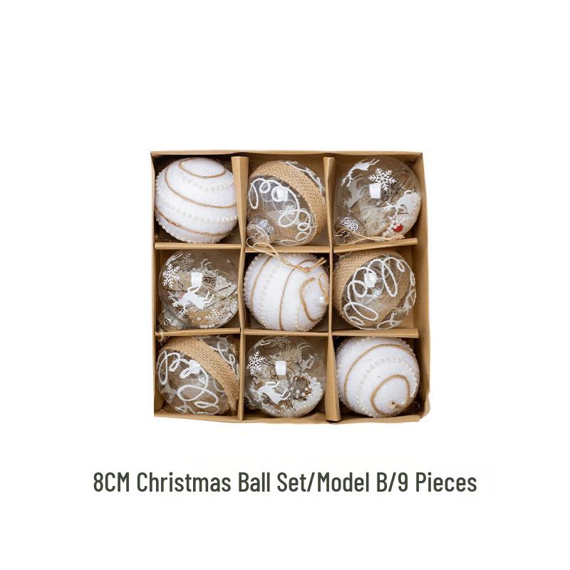 Acryl Weihnachtsbaumschmuck: 9-teiliges Set - 8 cm Schaumstoff-Hängekugeln mit Schneeflocken-Transparentdesign