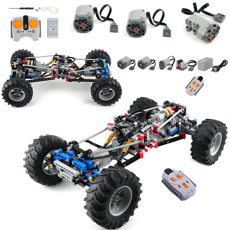 4WD RC Car Chassis Climbing Vehicle Model Building Blocks Compatible Motor Power Function With Suspension Shocks Assembly Bricks