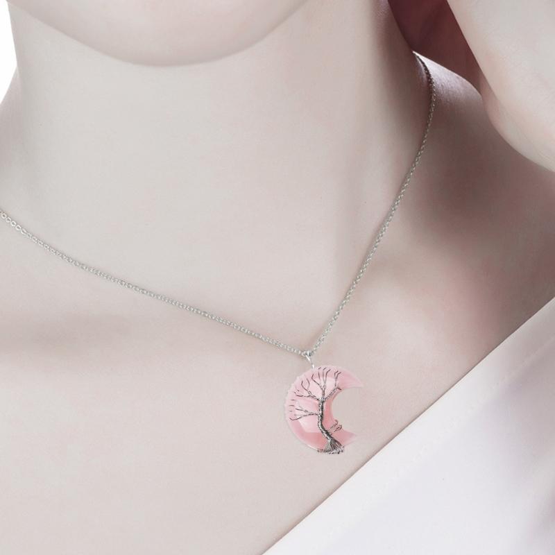 Crescent Pendant Necklace Moon Shape Crystal Necklaces for Women Men Natural Stone Collar Chain Choker Jewelry